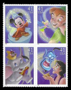 PCBstamps  US #4192/4195a Block $1.64(4x41c)Disney:Magic, MNH, (20)