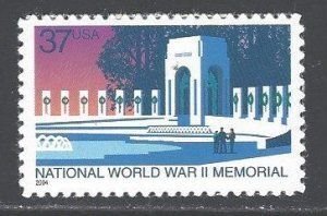 SCOTT  3862  WORLD WAR II  MEMORIAL  37¢  SINGLE  MNH  SHERWOOD STAMP