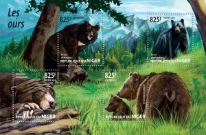 Wild Animals Bears Stamps Niger 2015 MNH Sun Brown American Black Bear 4v M/S