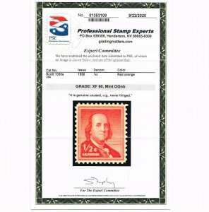 EXCEPTIONAL GENUINE SCOTT #1030a MINT PRISTINE OG NH PSE CERT GRADED XF-90 