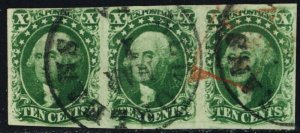 15, Used 10¢ Scarce Strip of Three Stamps F-VF SCV $650 - * Stuart Katz