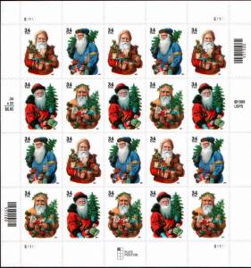 2001 34c Santa Claus, Christmas, Sheet of 20 Scott 3537-40 Mint F/VF NH