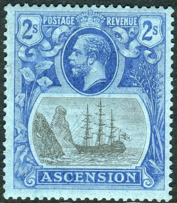 ASCENSION-1924-33 2/- Grey-Black & Blue/Blue lightly mounted mint example Sg 19