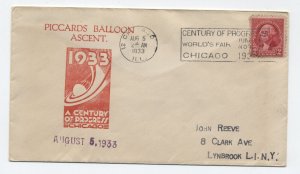 1933 Century of Progress cover Piccards Balloon Ascent cachet [6525.402]