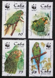 CUBA Sc# 3961-3964 WORLD WILDLIFE FUND parrots WWF birds CPL SET of 4  1998 used