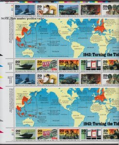 1993 WWII 3rd Year Sc 2765 a-j full MNH sheet of 20 (2 panes of 10) World War 2