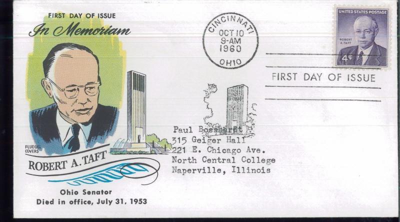 1960 Cincinnati Ohio American Senator Robert A Taft Fluegel First Day Cover