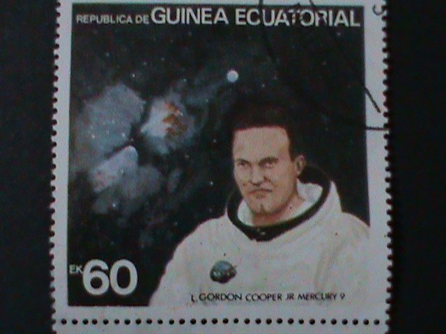 ​GUINEA EQUARTORIAL-1978-SPACE HEROES CTO PAIR FANCY CANCEL- VF-LAST ONE