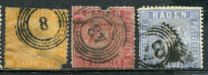 GR Lot 10440 Altdeutschland BADEN 1860 Michel 10 11 12 Freimarke Wappen Hintergr