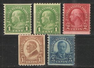 US 1923-29 Sc# 597,598,602,604 & 605 MH G/VG Coil singles