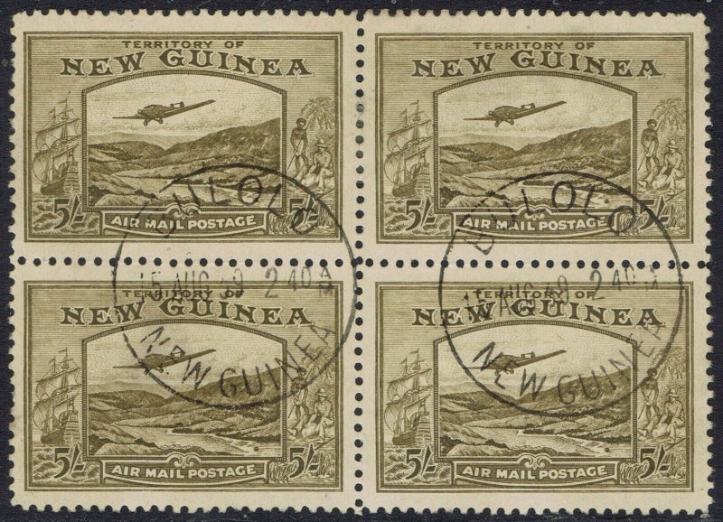 NEW GUINEA 1939 BULOLO AIRMAIL 5/- BLOCK USED