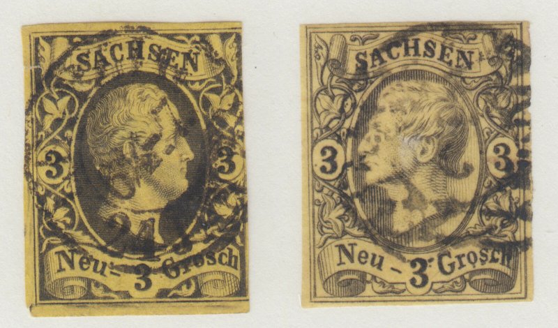 Thurn & Taxis Sc 8, 12 used 1851 + 1855 3ng King John I Facing left & right