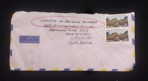 C) 1986. SWEDEN. AIR MAIL ENVELOPE SENT TO URUGUAY. DOUBLE STAMP OF MOUNTAINS.