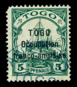 German Colonies - TOGO 1915  OCCUP. FRANCO-ANGLAISE Yacht 5pf grn Sc# 165 scarce