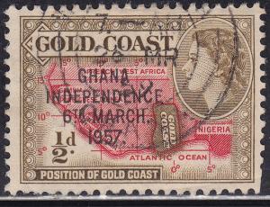 Ghana 5 USED 1957 Map of West Africa ½p