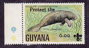 Guyana-Sc#1416- id9-unused NH $6 on 8c Manatee-1986-