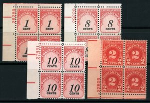 USAstamps Unused VF US Postage Due Plate Blocks Scott J81, J89, 96, 97, OG MNH 