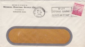 U.S. MERRILL ELECTRIC SUPPLY Co. Summer St, Mass 1943 Slogan Stamp Cover Rf47535