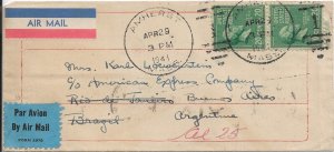 Amhurst, Ma to Rio de Janeiro, Brazil 1941 Airmail fwd Buenos Aires (48393)