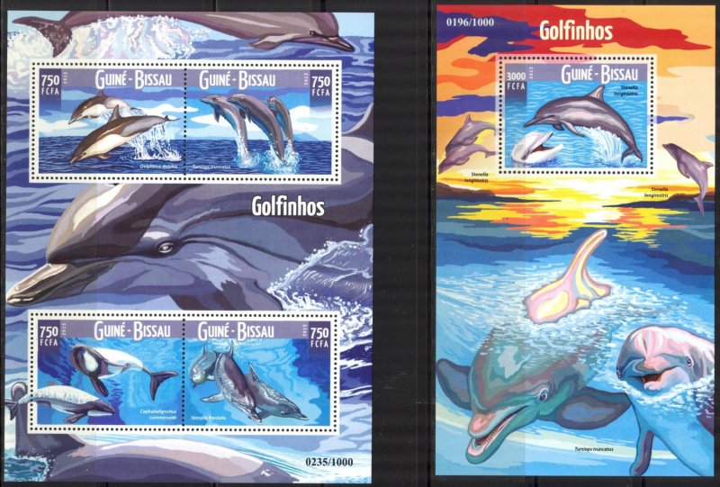 Guinea Bissau 2015 Marine Life Dolphins (2) sheet + S/S MNH