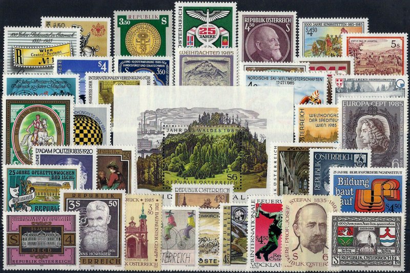 1985 Austria Complete Year Set with Definitives+Sheet VF/MNH, pay only 10%