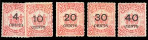 North Borneo #74-78 Cat$209.50, 1895 Surcharges, hinged, 10c, 20c and 30c wit...