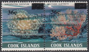 Cook Islands 1983 MH Sc #712a-#712b Pair 36c on 30c Sarcophyton digitatum, Me...