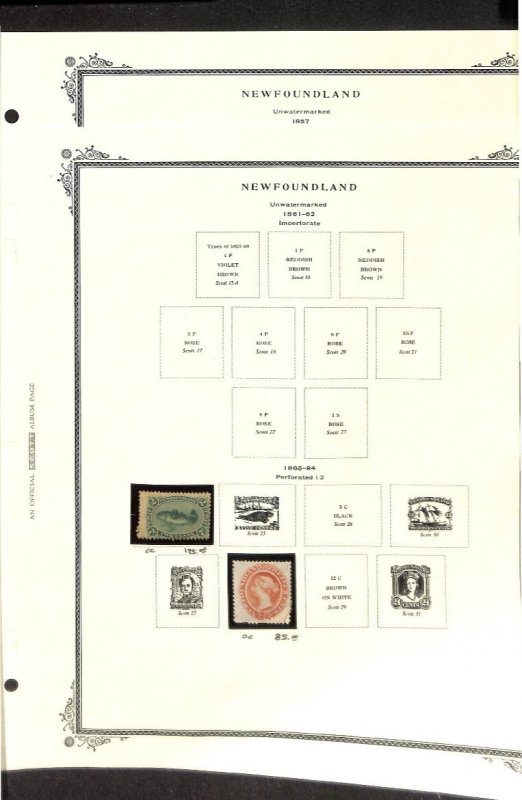 Newfoundland Collection 1857-1865 on Scott Specialty Page, #24, 28 Mint OG (CA)