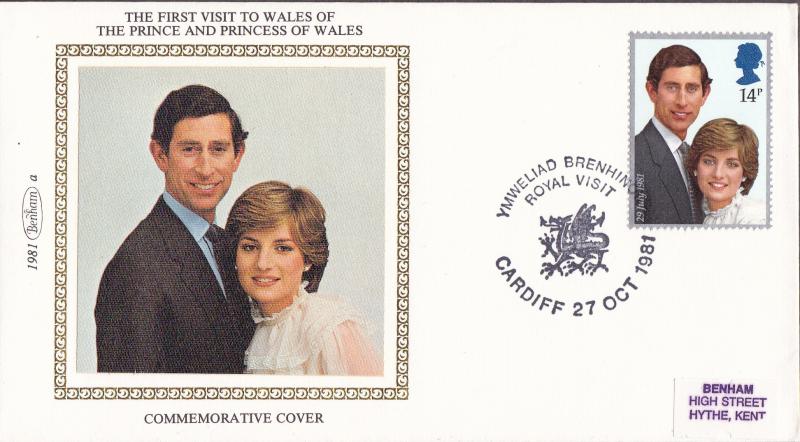 Great Britain 1981 Benham Silk Cachet Event Cover Princess Diana Visit to Wales