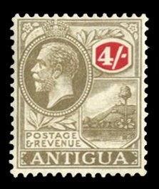 Antigua #57 Cat$52.50, 1922 4sh black and red, hinged