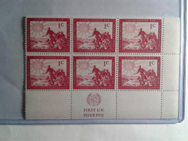 UN CLOSEOUT SCOTT # 1 PLATE BLOCK OF 6 MINT NEVER HINGED FIRST ISSUE 1951 GEM