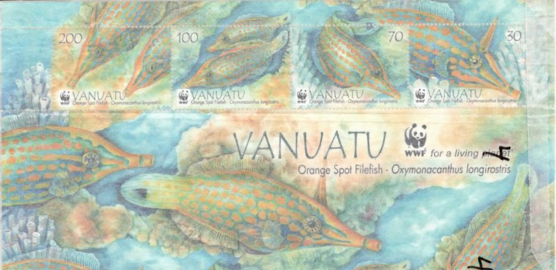 Vanuatu 1056 Fish WWF MNH Miniature Sheet-4 stamps Orange Spot Filefish 2013 VF