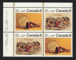 ABORIGINAL = SUBARCTIC INDIANS = HISTORY = Canada 1975 #575a MNH UL BLOCK of 4