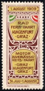 1909 Austria Poster Stamp Long Distance Bike Ride. Engine Reliability Trip