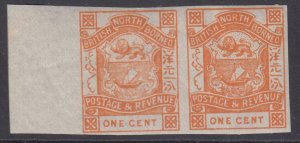 SG 37b North Borneo 1887-92. 1c orange imperf pair. Fine unmounted mint CAT £50