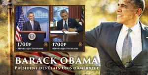 Togo 2014 - President Barack Obama Souvenir Sheet of 2 Stamps MNH