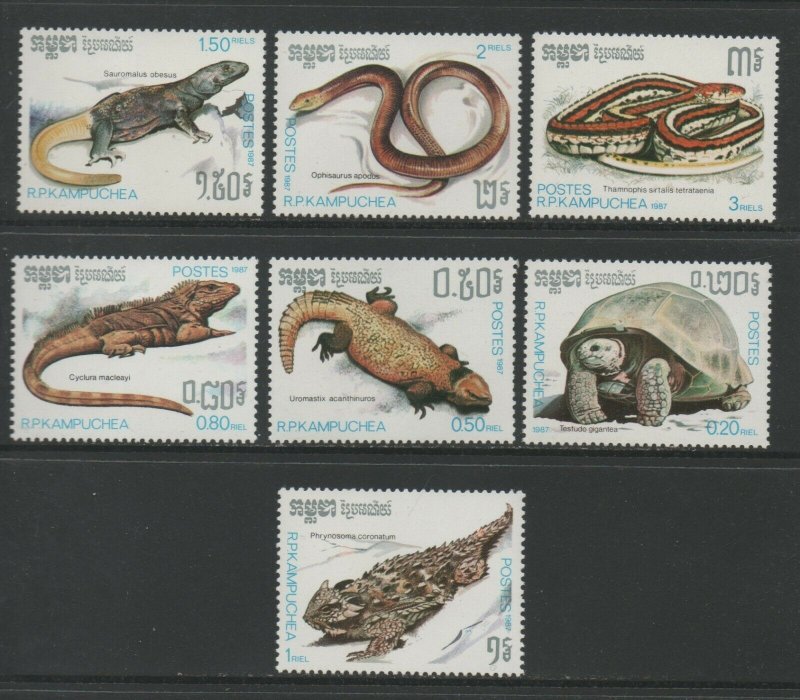 Thematic Stamps Animals - KAMPUCHEA 1987 REPTILES 7v 839/45 mint