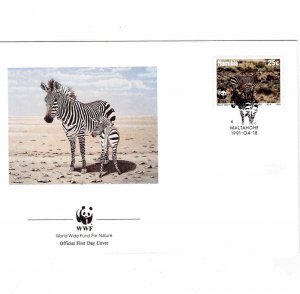 Namibia 1991 FDC Sc 695 World Wildlife Fund Zebra Cachet First Day Cover WWF