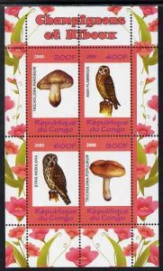 CONGO KIN. - 2009 - Fungi & Owls #1 - Perf 4v Sheet - MNH - Private Issue