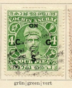 Cochin 1913 Early Issue Fine Used 4p. Optd 322431