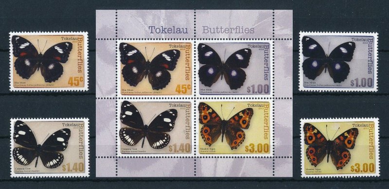 [112119] Tokelau 2013 Insects butterflies papillons with Souvenir sheet MNH