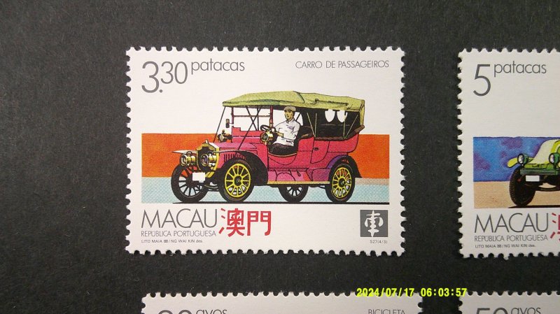 Macao 1988 Autos/Cycles Scott# 568-571 Complete XF Mint NH set of 4