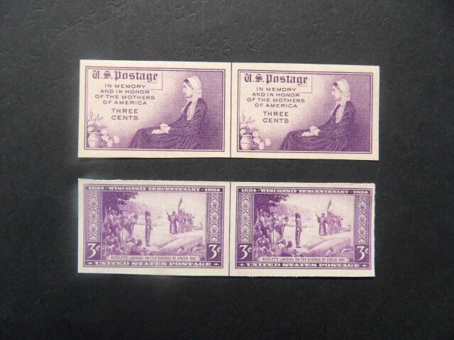 #754 & 755 3c Wisconsin & Mothers Farley Imperforated Vert Line Pairs MNH NGAI