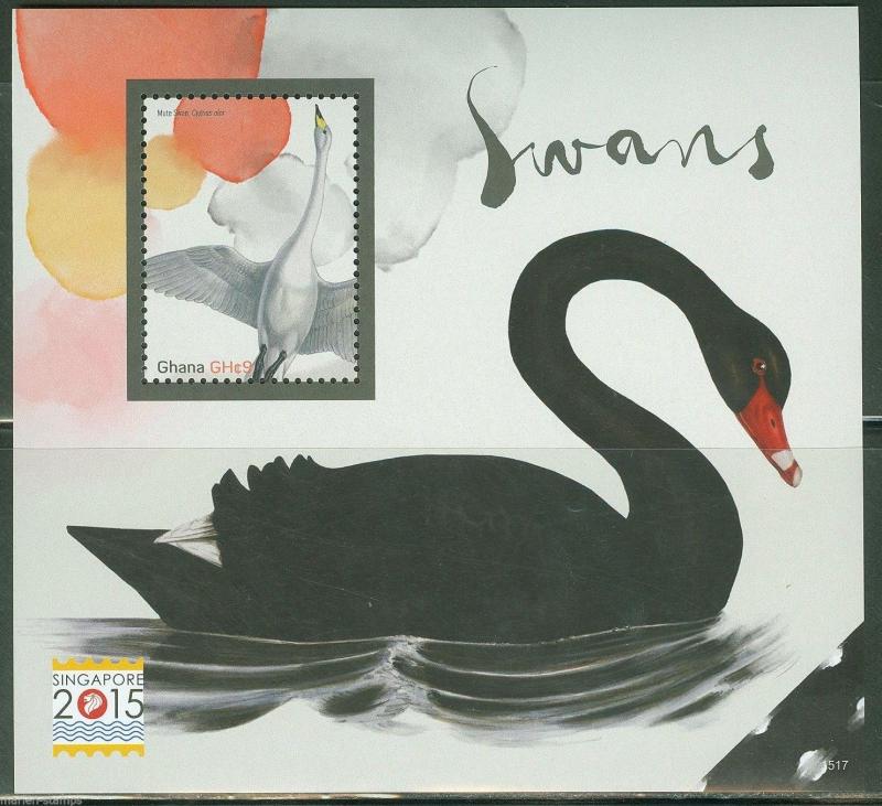 GHANA 2015 SWANS  S/SHEET ISSUED IN CONJUNCTION WITH SINGAPORE 2015   MINT NH