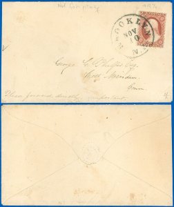 NOV 10 1859c Brooklyn, NY Cds, Cover to W. Meriden Ct, US Scott #25, SCV $210.00