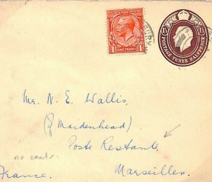 GB KGV Stationery Maidenhead France *POSTE RESTANTE* No Postage Dues 1929 GS14