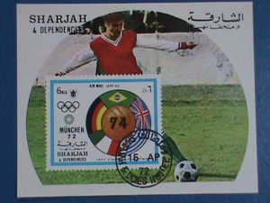 SHARJAH-STAMP:- 1972- OLYMPIC MUNCHEN'72 SOCCER- CTO S/S SHEET NOT HING