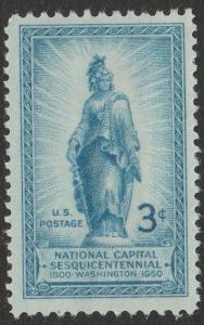 US 989 National Capital Sesquicentennial Statue of Freedom 3c single MNH 1950