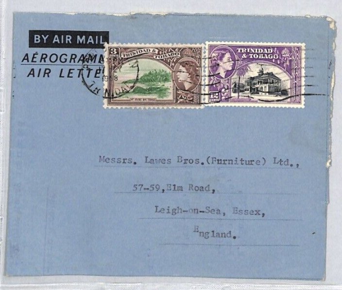 TRINIDAD & TOBAGO Air Mail Cover/Air-Letter GB Essex Leigh-on-Sea 1958 ZC160