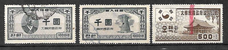 KOREA FISCAL REVENUE TAX 3 OLD CLASSICAL STAMPS